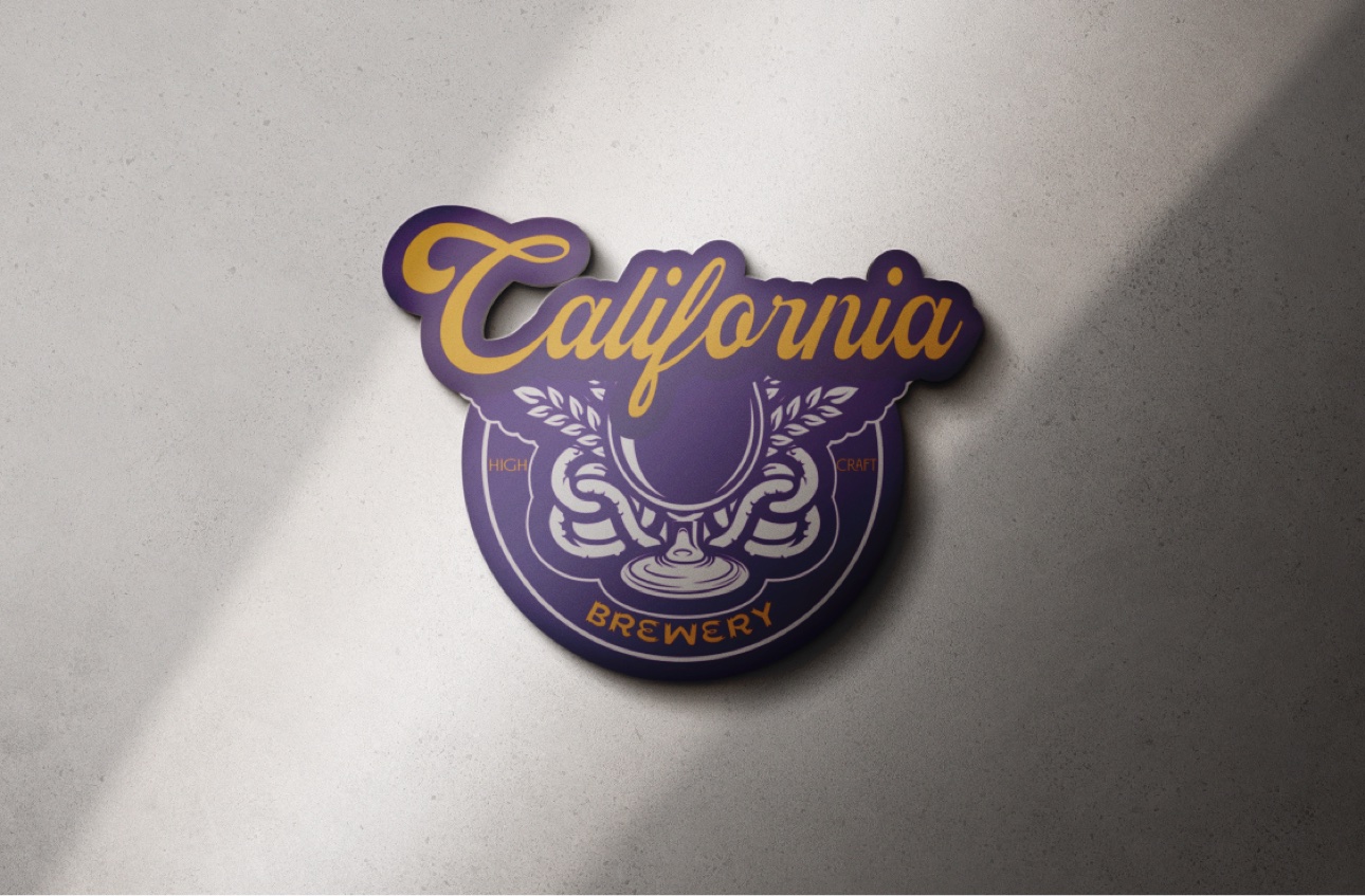 California Brewery logo as a die-cut sticker mounted on a wall